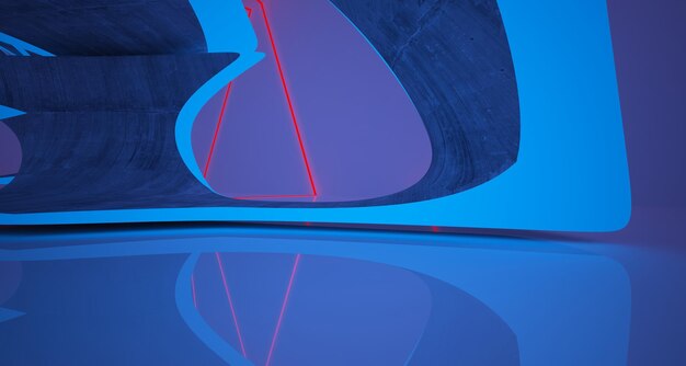 Abstract architectonisch betonnen interieur van een minimalistisch huis met kleurverloop neonverlichting 3d