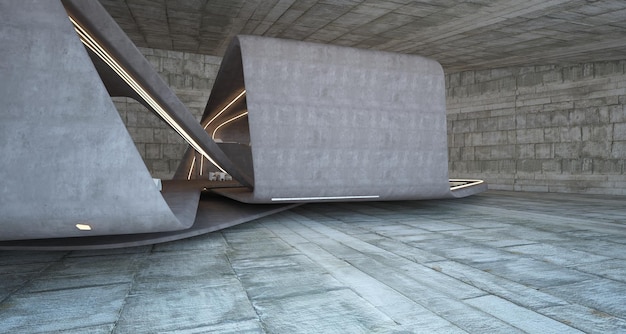 Abstract architectonisch betonnen interieur van een moderne villa 3D illustratie en weergave