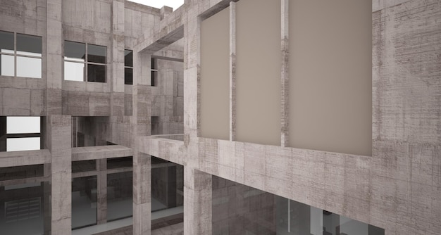 Abstract architectonisch bruin en beige betonnen interieur van een minimalistisch huis