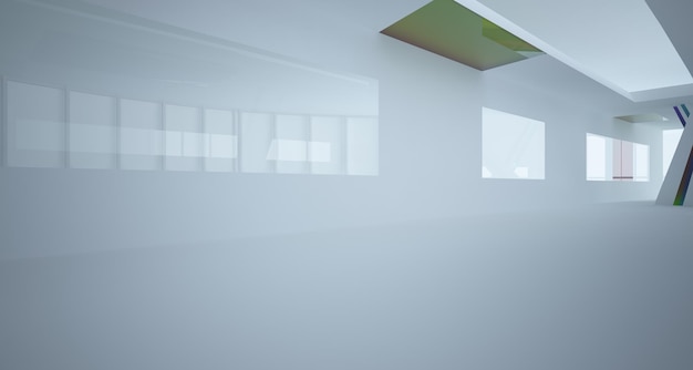 Abstract architectonisch wit en glas gradiëntkleur interieur van een minimalistisch huis