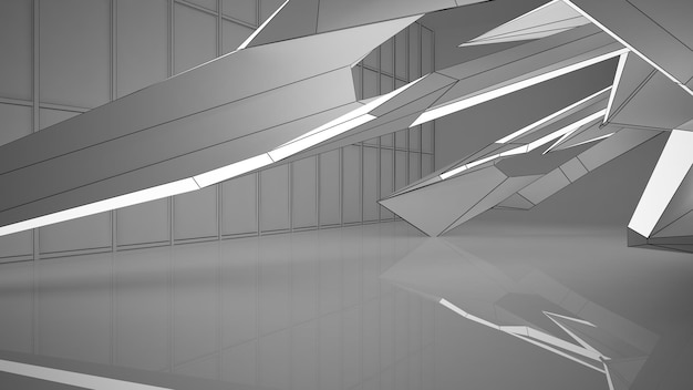 Abstract architectonisch wit interieur van een minimalistisch huis met grote ramen Tekening 3D