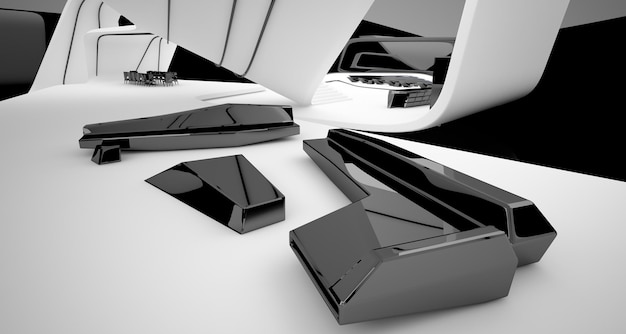 Abstract architectonisch zwart-wit interieur van een moderne villa 3D illustratie en weergave