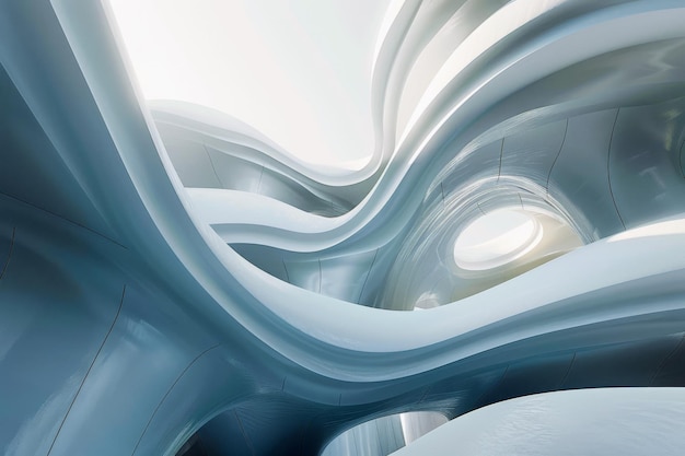 Abstract architectural background Futuristic interior design with flowing lines