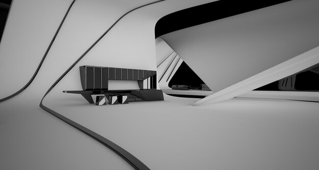 사진 현대적인 빌라 3d 그림 및 렌더링의 추상 건축 흑백 인테리어