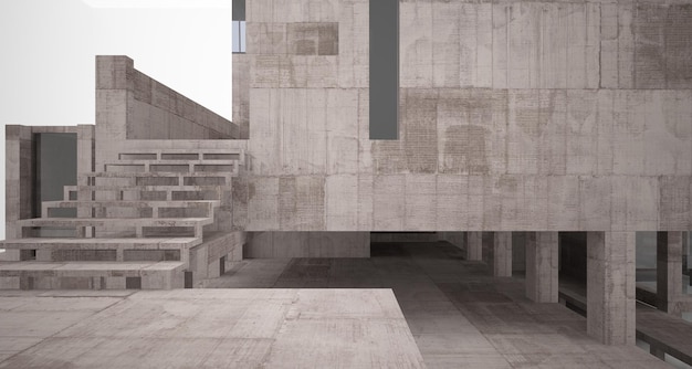 Abstract architectural brown and beige concrete interior of a minimalist house
