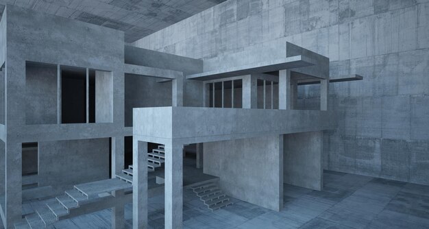 Abstract architectural brown and beige concrete interior of a minimalist house