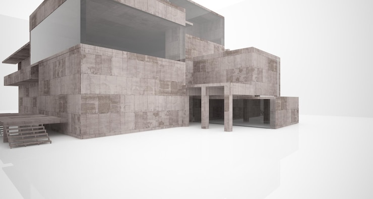 Photo abstract architectural brown and beige concrete interior of a minimalist house