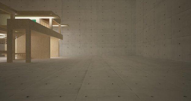 Abstract architectural brown and beige concrete interior of a minimalist house