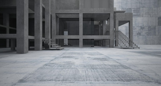 Абстрактный архитектурный коричневый и бежевый бетонный интерьер минималистского дома