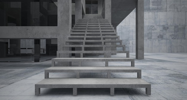 Abstract architectural brown and beige concrete interior of a minimalist house