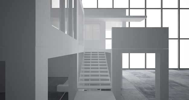 Абстрактный архитектурный коричневый и бежевый бетонный интерьер минималистского дома