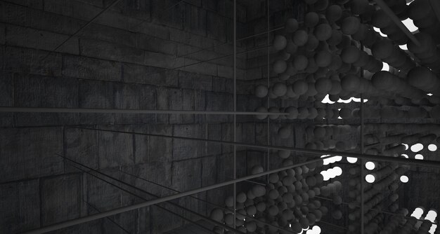 Abstract architectural concrete interior from an array of spheres with large windows 3D