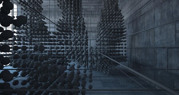 大きな窓を持つ球体の配列からの抽象的な建築コンクリート内部 3D