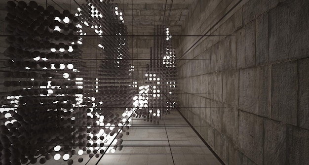 Abstract architectural concrete interior from an array of spheres with large windows 3D