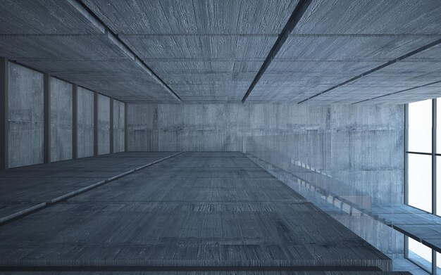 Foto interiore concreto architettonico astratto di una casa minimalista. illustrazione e rendering 3d.