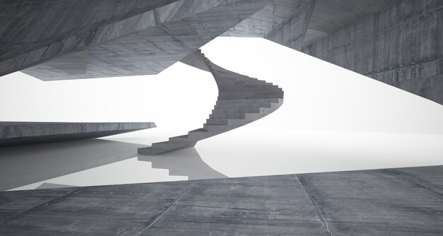 Abstract architectural concrete interior of a minimalist house 3D illustration and rendering