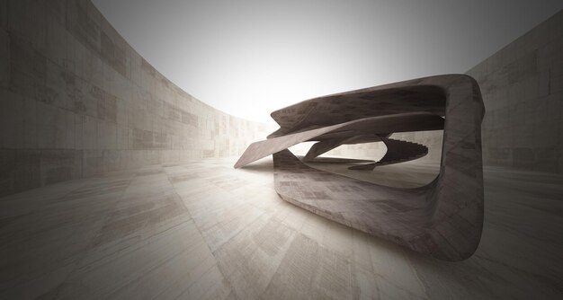 Abstract architectural concrete interior of a minimalist house 3D illustration and rendering