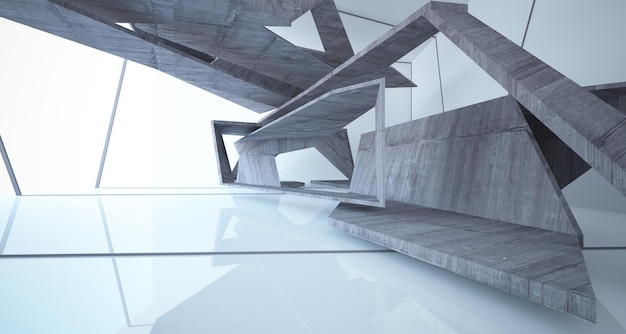 シンプルな家の 3 d イラストレーションとレンダリングの抽象的な建築コンクリート インテリア