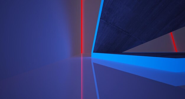 Abstract architectural concrete interior of a minimalist house with color gradient neon lighting 3D