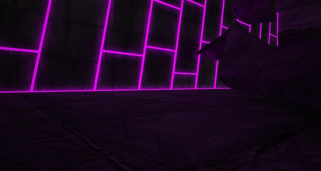 Abstract architectural concrete interior of a minimalist house with color gradient neon lighting 3D