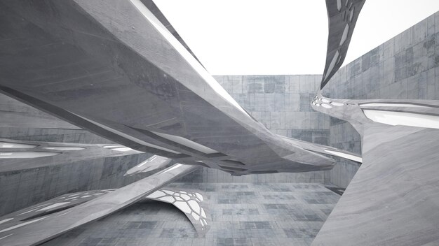 Абстрактный архитектурный бетонный интерьер минималистского дома с неоновым освещением 3D иллюстрация
