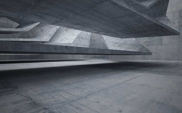 abstract architectural concrete interior of a minimalist house with neon lighting 3d illustration
