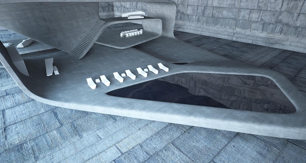 Abstract architectural concrete interior of a modern villa 3d illustration and rendering