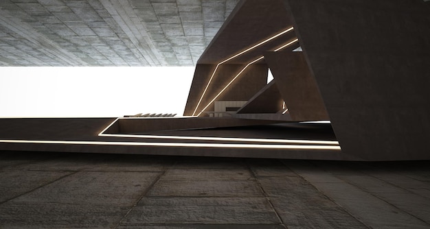Абстрактный архитектурный бетонный интерьер современной виллы на берегу моря с бассейном