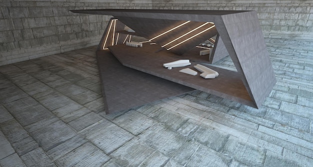 Abstract architectural concrete interior of a modern villa on the sea with swimming pool