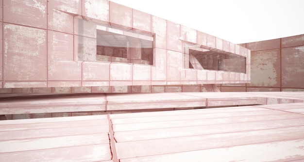 Абстрактный архитектурный бетон и ржавый металлический интерьер минималистского дома с неоном