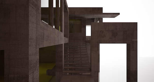 Abstract architectural concrete and rusted metal interior of a minimalist house