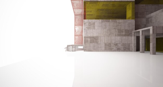 Abstract architectural concrete and rusted metal interior of a minimalist house