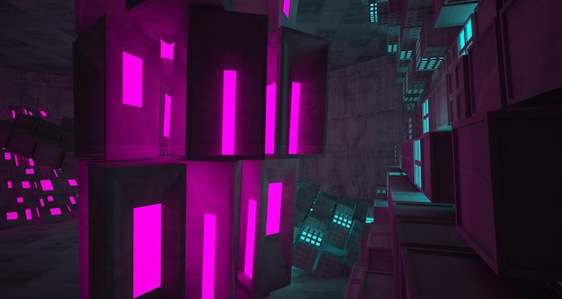 abstract architectural concrete smooth interior of a minimalist house with color gradient neon