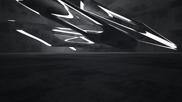 ネオン照明 3 d とミニマリストの家の抽象的な建築コンクリート滑らかなインテリア