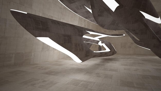 Abstract architectural concrete smooth interior of a minimalist house with neon lighting 3D