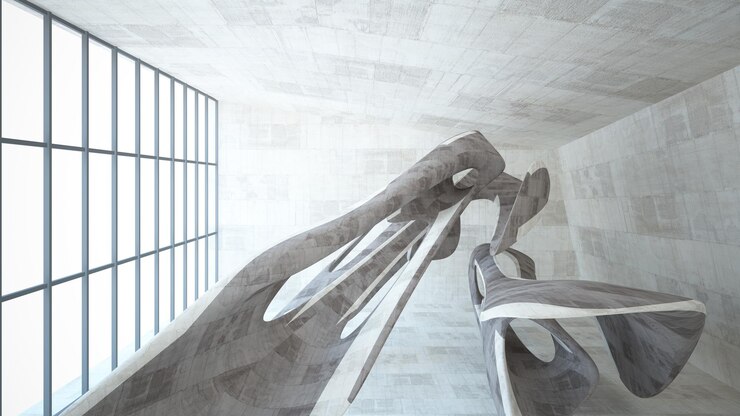Photo abstract architectural concrete smooth interior of a minimalist house with neon lighting 3d