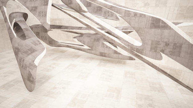 Абстрактный архитектурный бетонный гладкий интерьер минималистского дома с неоновым освещением 3D
