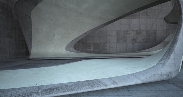 Abstract architectural concrete smooth interior of a minimalist house with neon lighting 3D