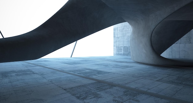 abstract architectural concrete smooth interior of a minimalist house with neon lighting 3d