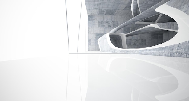 네온 조명 3D를 갖춘 미니멀리즘 주택의 추상적인 건축학적 콘크리트 부드러운 인테리어