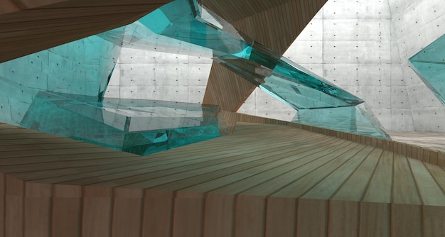 ミニマリストの家の抽象的な建築コンクリート木材とガラスの滑らかなインテリア