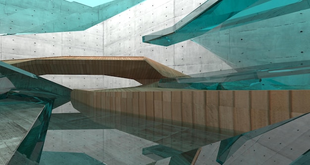 Абстрактный архитектурный бетон из дерева и стекла гладкий интерьер минималистского дома