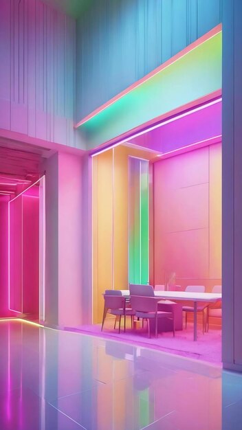 Abstract architectural drawing white interior with color gradient neon lighting 3d illustration