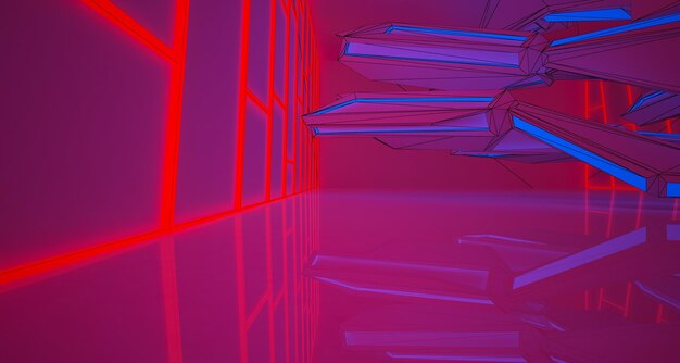 Photo abstract architectural drawing white interior with color gradient neon lighting 3d illustration