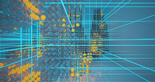抽象的な建築図面白いインテリア色のグラデーションのネオン照明 3D の配列から