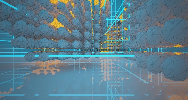 抽象的な建築図面白いインテリア色のグラデーションのネオン照明 3D の配列から