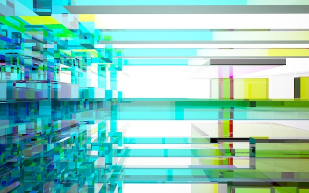 Abstract architectural glass gradient color interior of a minimalist house with large windows 3D