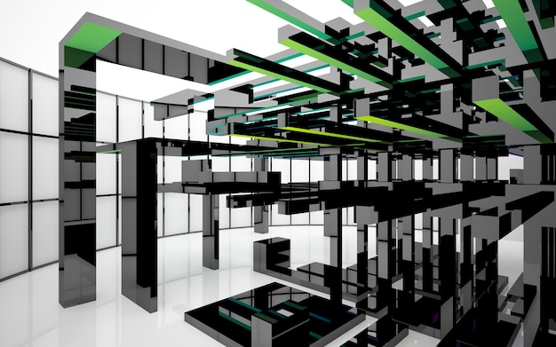 Фото Абстрактный архитектурный стеклянный градиент цвета интерьера минималистского дома с большими окнами 3d i