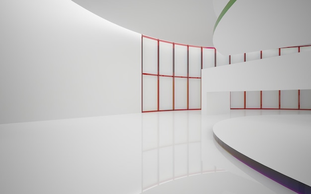 abstract architectural interior with gradient geometric glass sculpture with black lines 3D