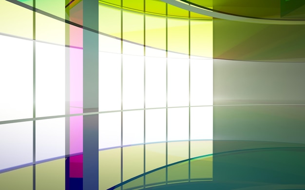 abstract architectural interior with gradient geometric glass sculpture with black lines 3D